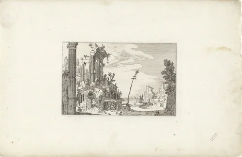 Havengezicht te Rome by Claes Jansz Visscher, print, 1618