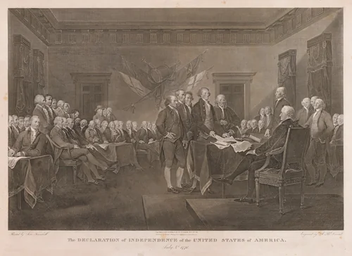 Signing the Declaration of Independence by Asher Brown Durand, print, 1823