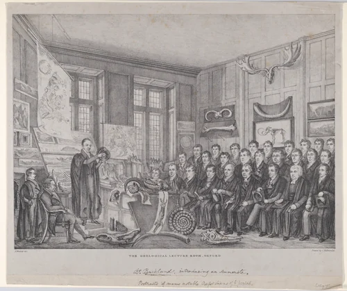 The Geological Lecture Room, Oxford: Dr. William Buckland Lecturing on February 15, 1823 by Nathaniel Whittock, print, 1823-1830