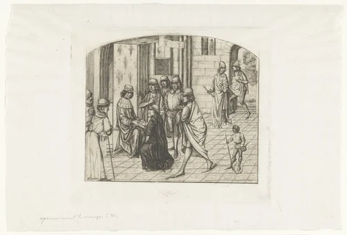 Drukker Valère Maxime wordt voorgesteld aan koning Lodewijk XI by Charles Meryon, print, 1860