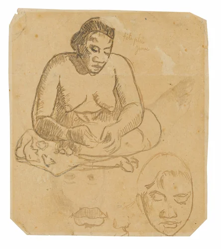 Seated Tahitian Woman (recto); Standing Tahitian Woman (verso) by Paul Gauguin, drawing, 1891-1893