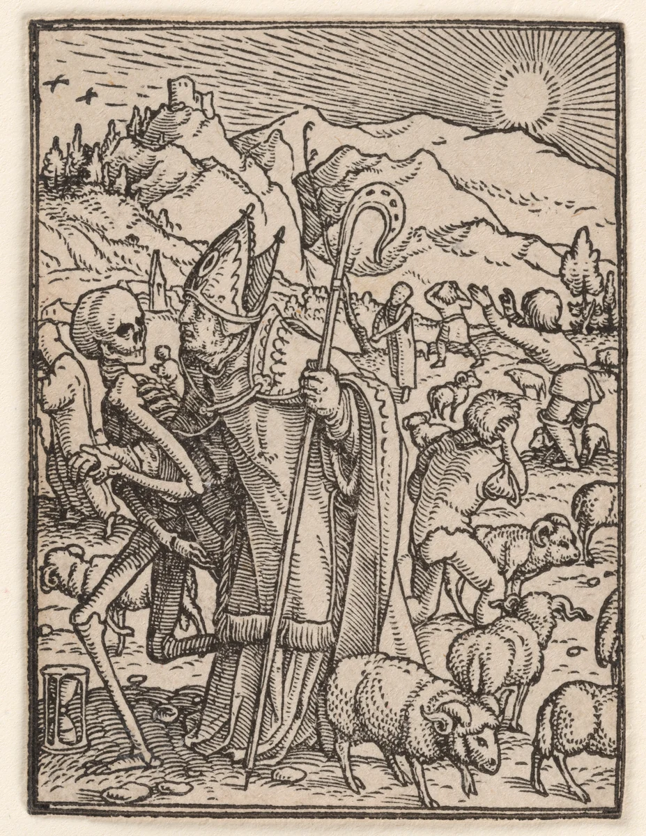 The Bishop, from "The Dance of Death" by Hans Holbein the Younger, print, 1521-1538