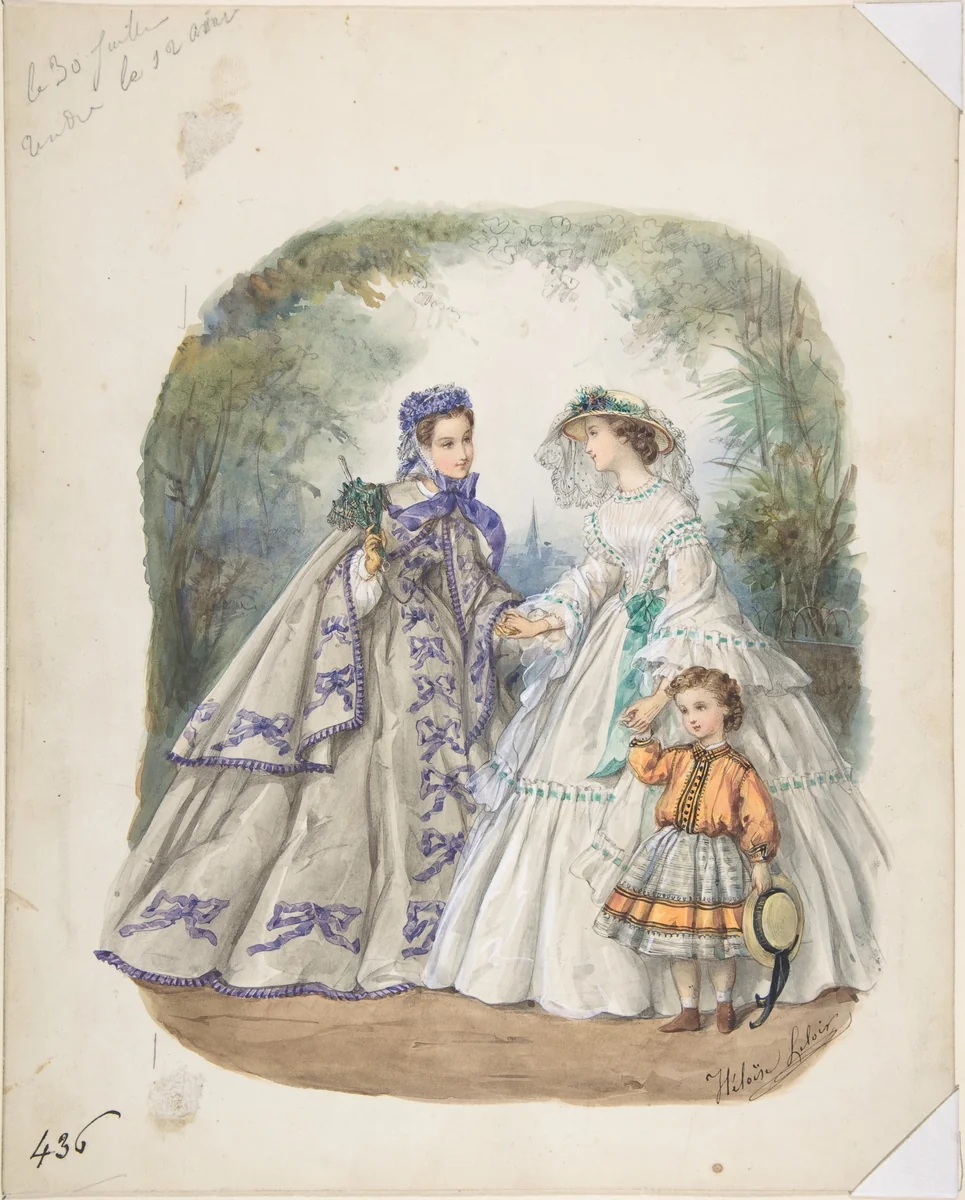 Illustration for a French fashion magazine by Hélöise Leloir, drawing, 1857-1867