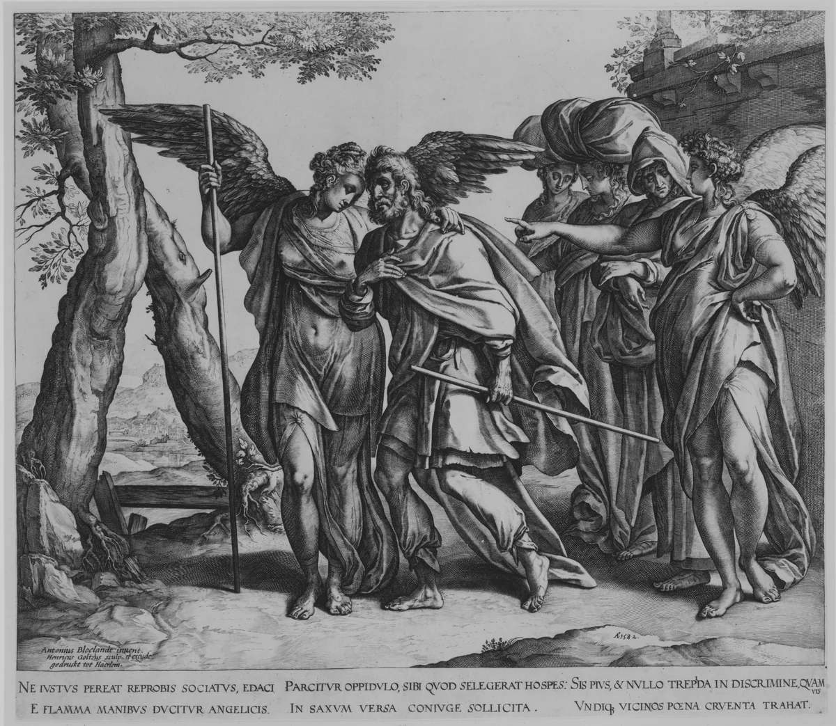 Lot's Flight from Sodom by Hendrick Goltzius, print, 1582