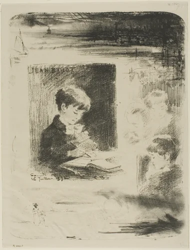 Child Drawing (Jean Buhot) by Félix Hilaire Buhot, print, 1892