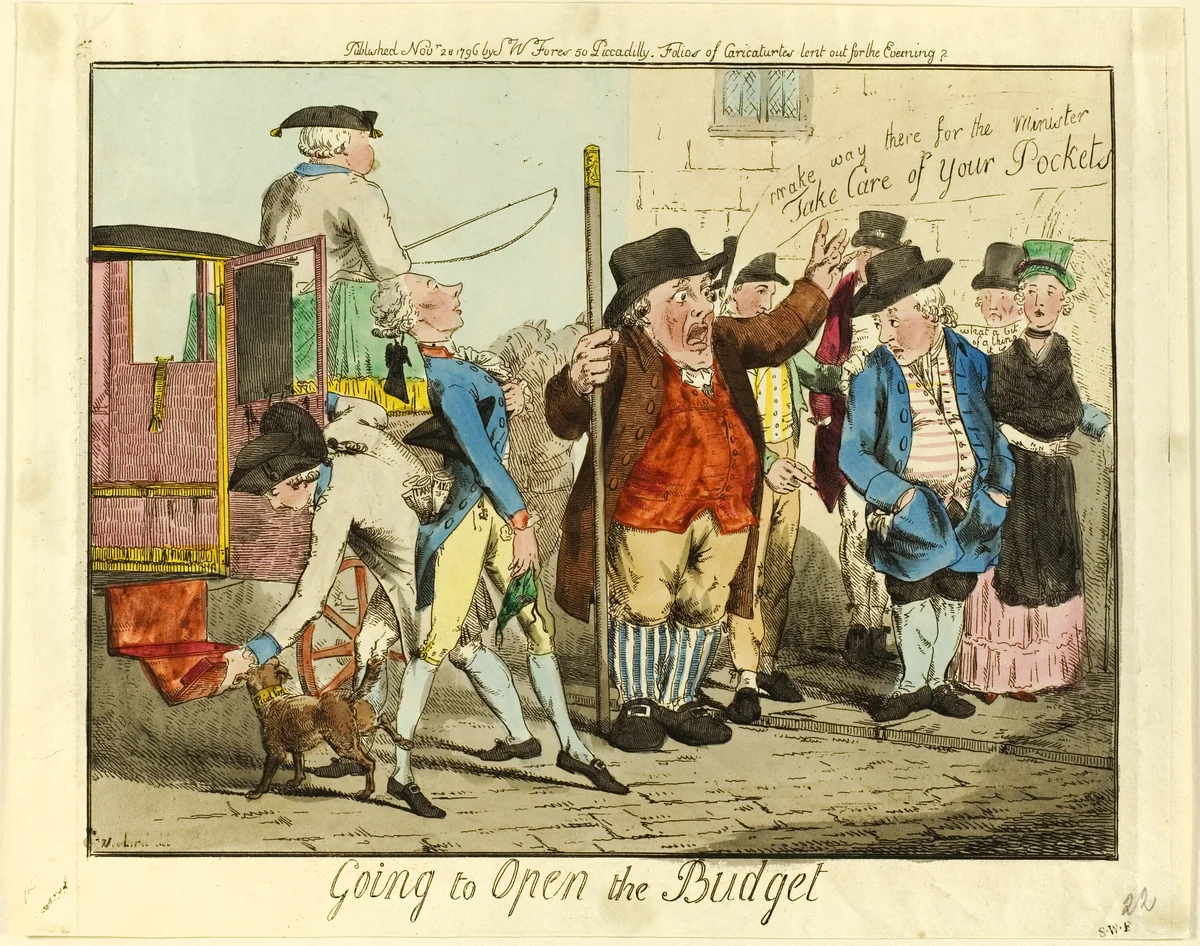 Going to Open the Budget by George Moutard Woodward, print, 1796