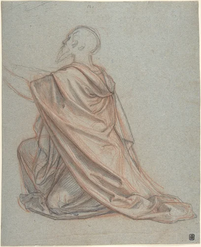 Study of a Kneeling Man; verso: Cropped Study of a Standing Man in a Cloak by Ludwig Schnorr von Carolsfeld, drawing, 1788-1853