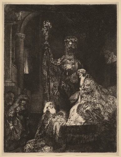 The Presentation in the Temple in the Dark Manner by Rembrandt van Rijn, print, 1654