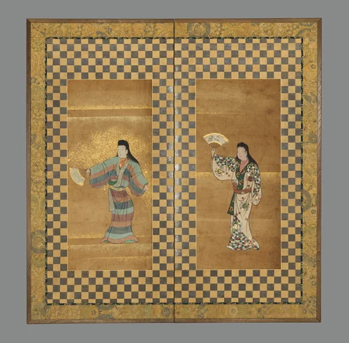 Screen of Two Dancers (Bugi zu byōbu) by Unidentified, painting, 1634-1799