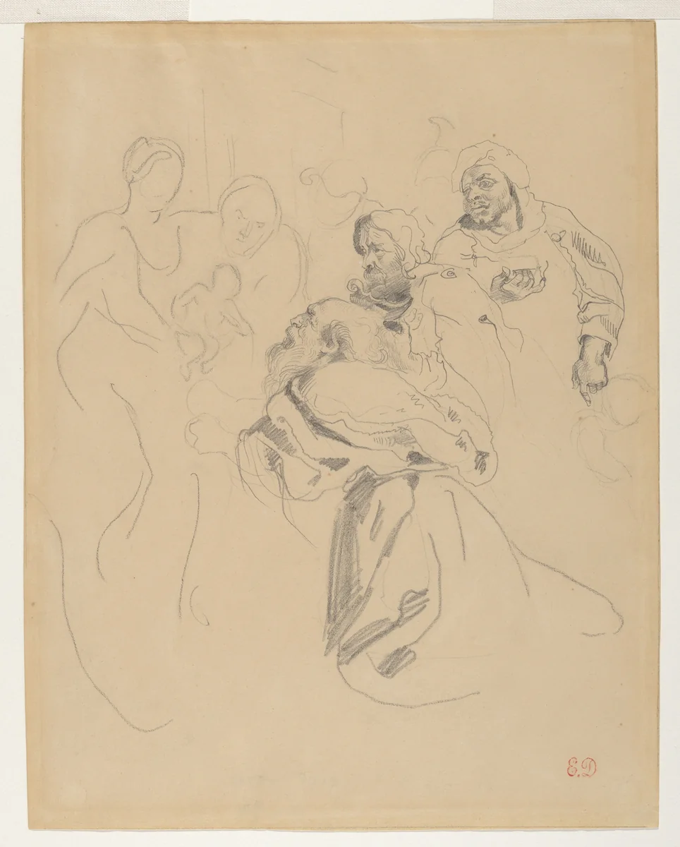Adoration of the Magi, after Rubens by Eugène Delacroix, drawing, 1825-1835