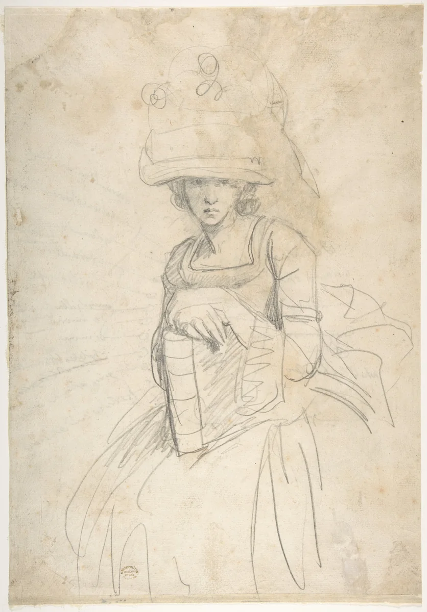 Lady Holding a Book (recto); Plan of Placing Colors on a Palette (verso) by George Romney, drawing, 1754-1803