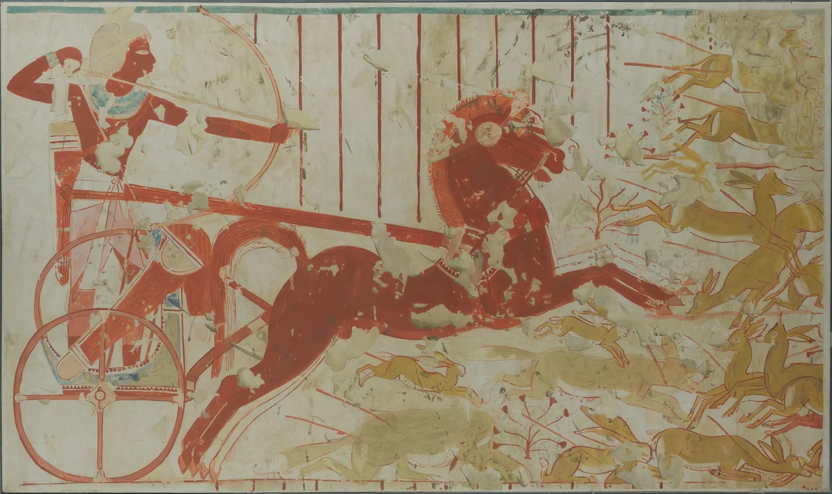 Hunting from a Chariot, Tomb of Userhat by Charles K. Wilkinson, artwork, -1427--1400
