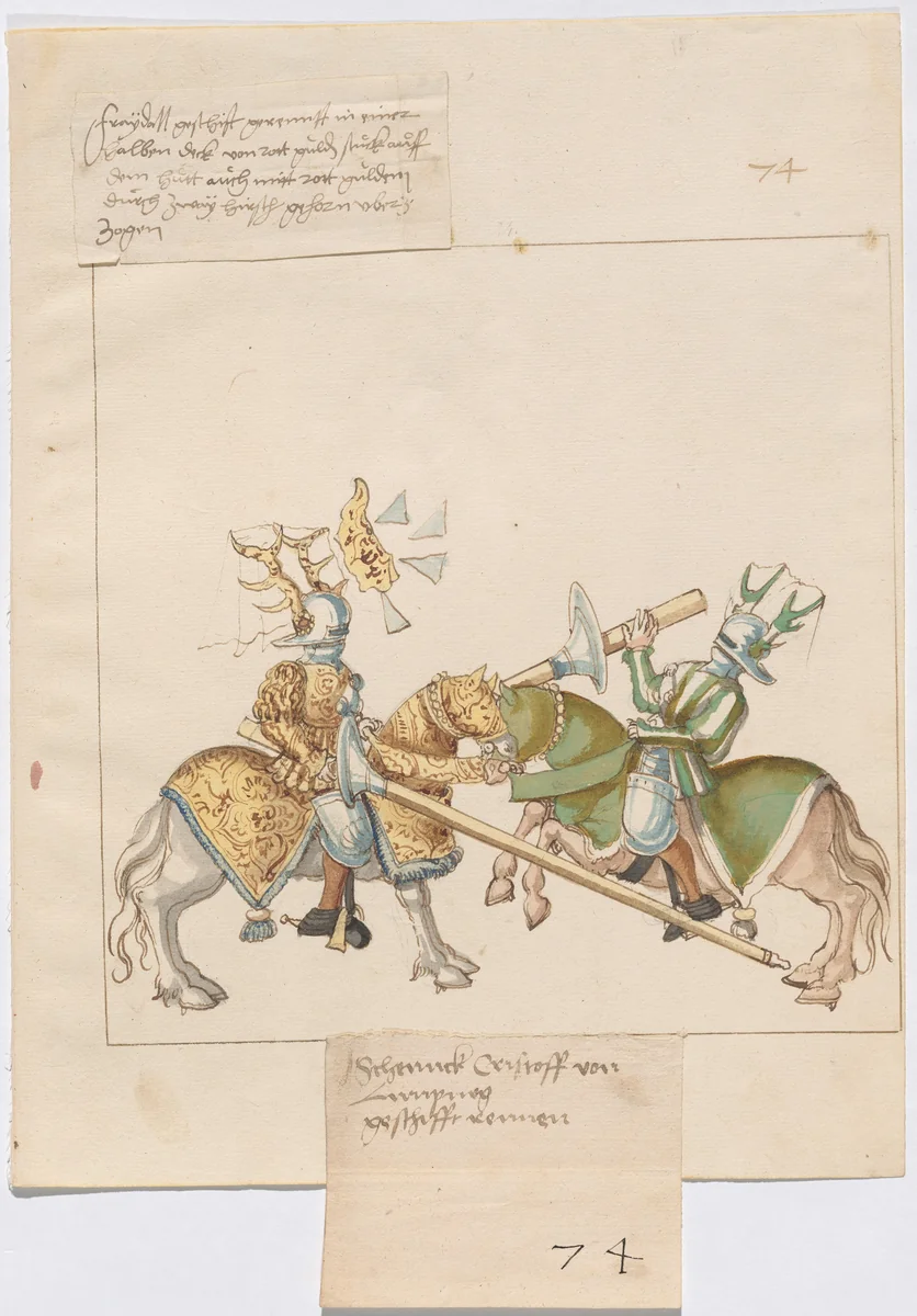 Mock Joust of War with Flying and Exploding Shields by German 16th Century, drawing, 1515