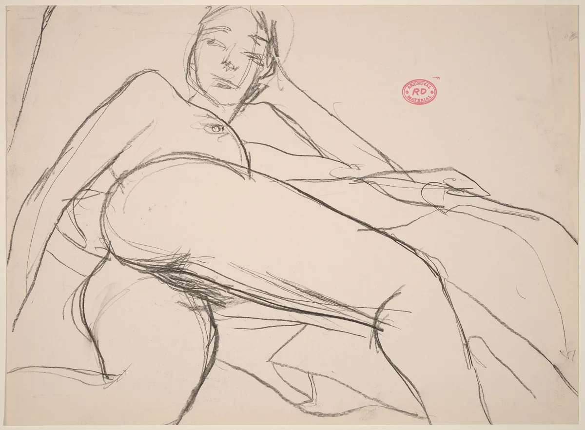 Untitled [reclining nude leaning on her left arm] by Richard Diebenkorn, drawing, 1955-1967