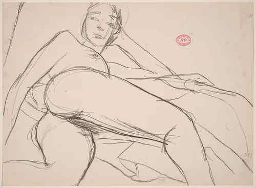 Untitled [reclining nude leaning on her left arm] by Richard Diebenkorn, drawing, 1955-1967