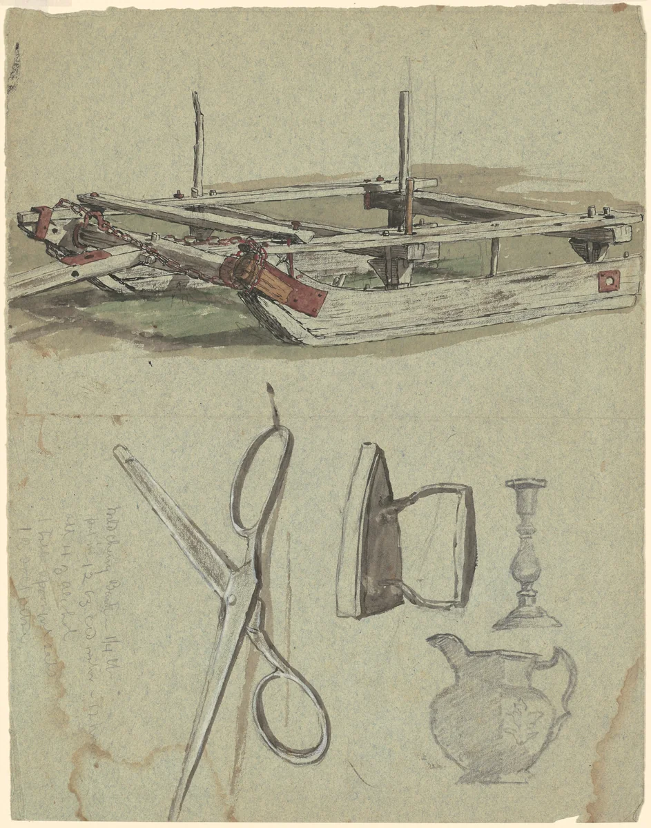 Studies of a Sled and Various Household Objects by Enoch Wood Perry, Jr., drawing, 1870-1890