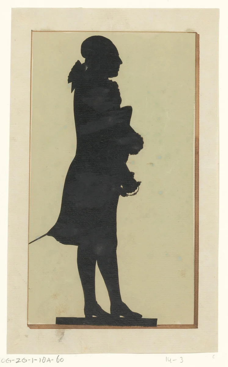 Silhouetportret van een onbekende staande man met sabel by Joseph Adolf Schmetterling, drawing, 1785
