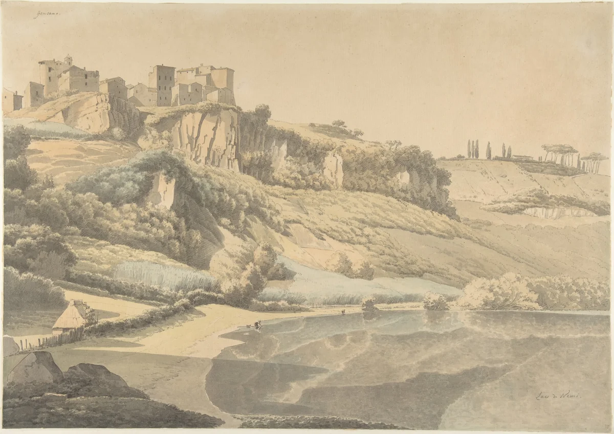 Genzano and Lake Nemi by Josephus Augustus Knip, drawing, 1792-1847