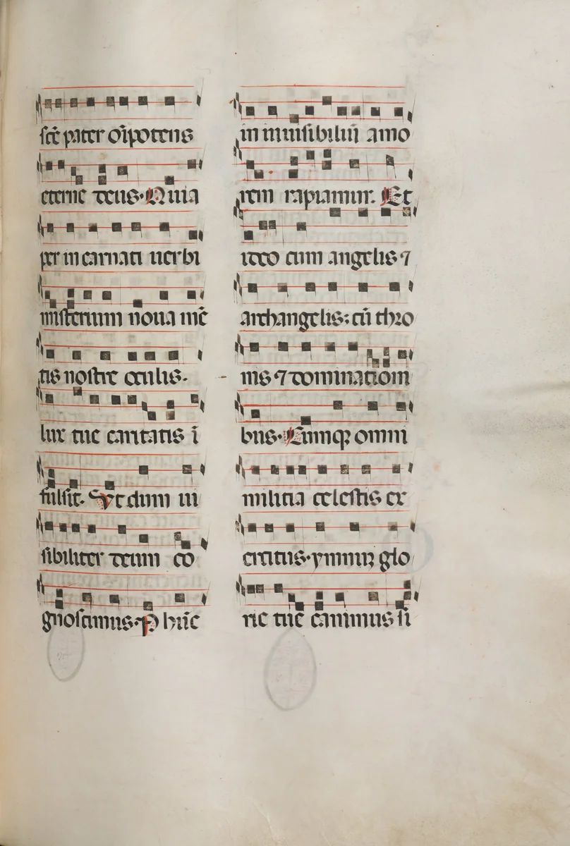Missale: Fol. 177: Music for various ordinary prayers by Bartolommeo Caporali, book, 1469