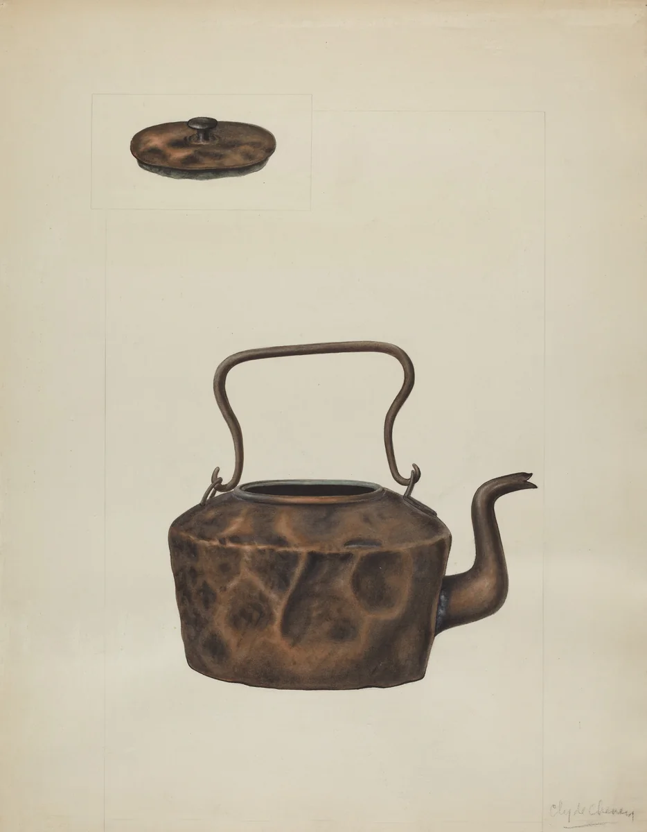 Copper Tea Kettle by Clyde L. Cheney, index of american design, 1935-1942
