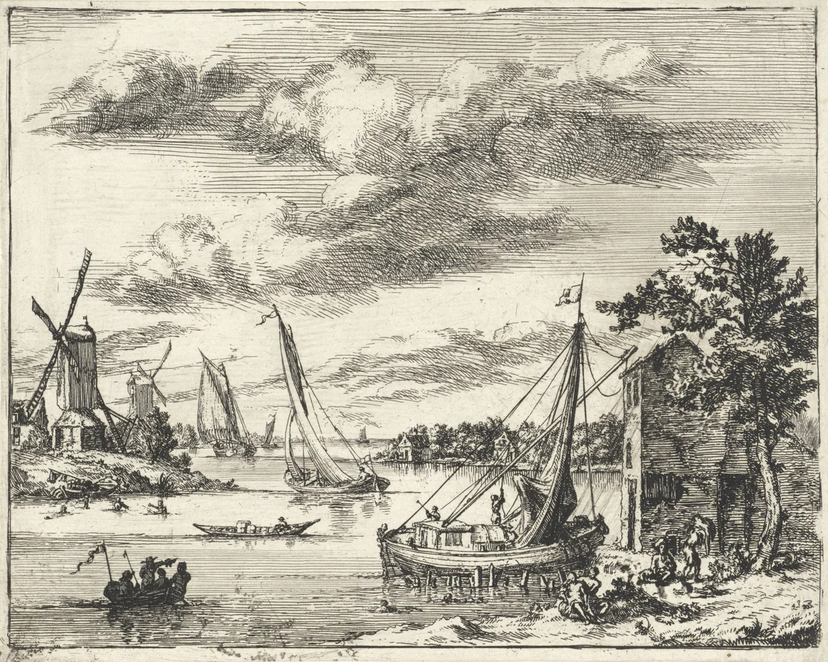 Gezicht over het Spaarne, Haarlem by Jan Vincentsz. van der Vinne, print, 1688-1721