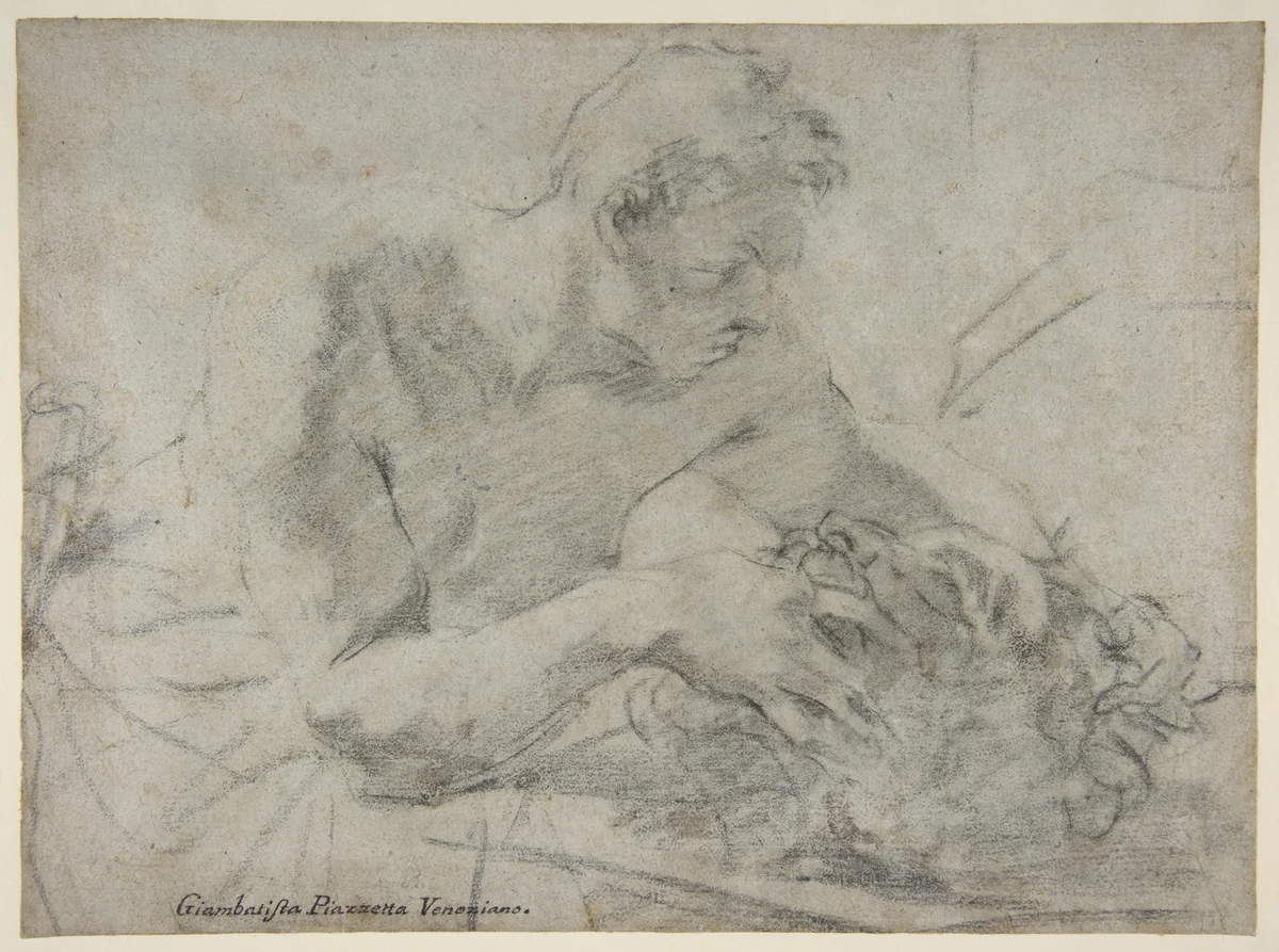 David With the Head of Goliath (recto); Study of Lower Leg and Right Foot (verso) by Giovanni Battista Piazzetta, drawing, 1682-1754