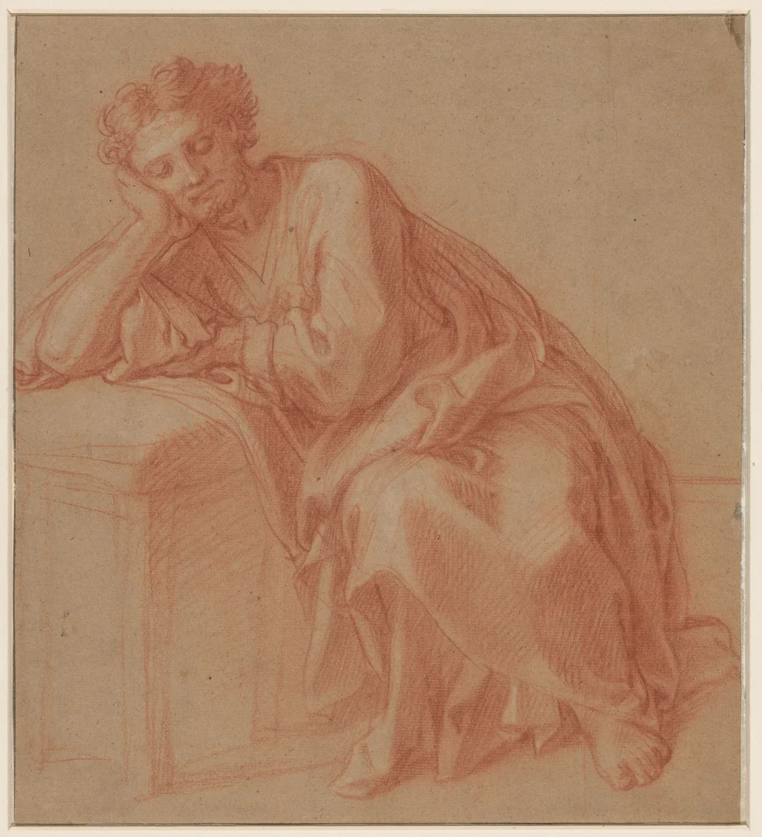 Studie van een rustende man by François Verdier, drawing, 1661-1730