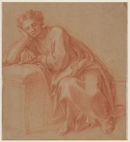 Studie van een rustende man by François Verdier, drawing, 1661-1730