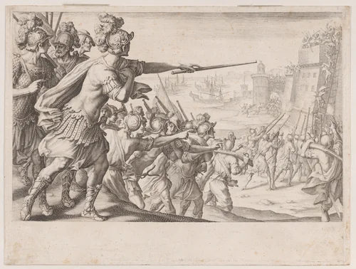 Prise de la Ville de Bone (Capture of the City of Bonne), from "La Vie de Ferdinand Ier de Médicis série appelée aussi Les Batailles des Médicis" (The Life of Ferdinand I de'Medici also called The Medici Battles) by Jacques Callot, print, 1614-1620