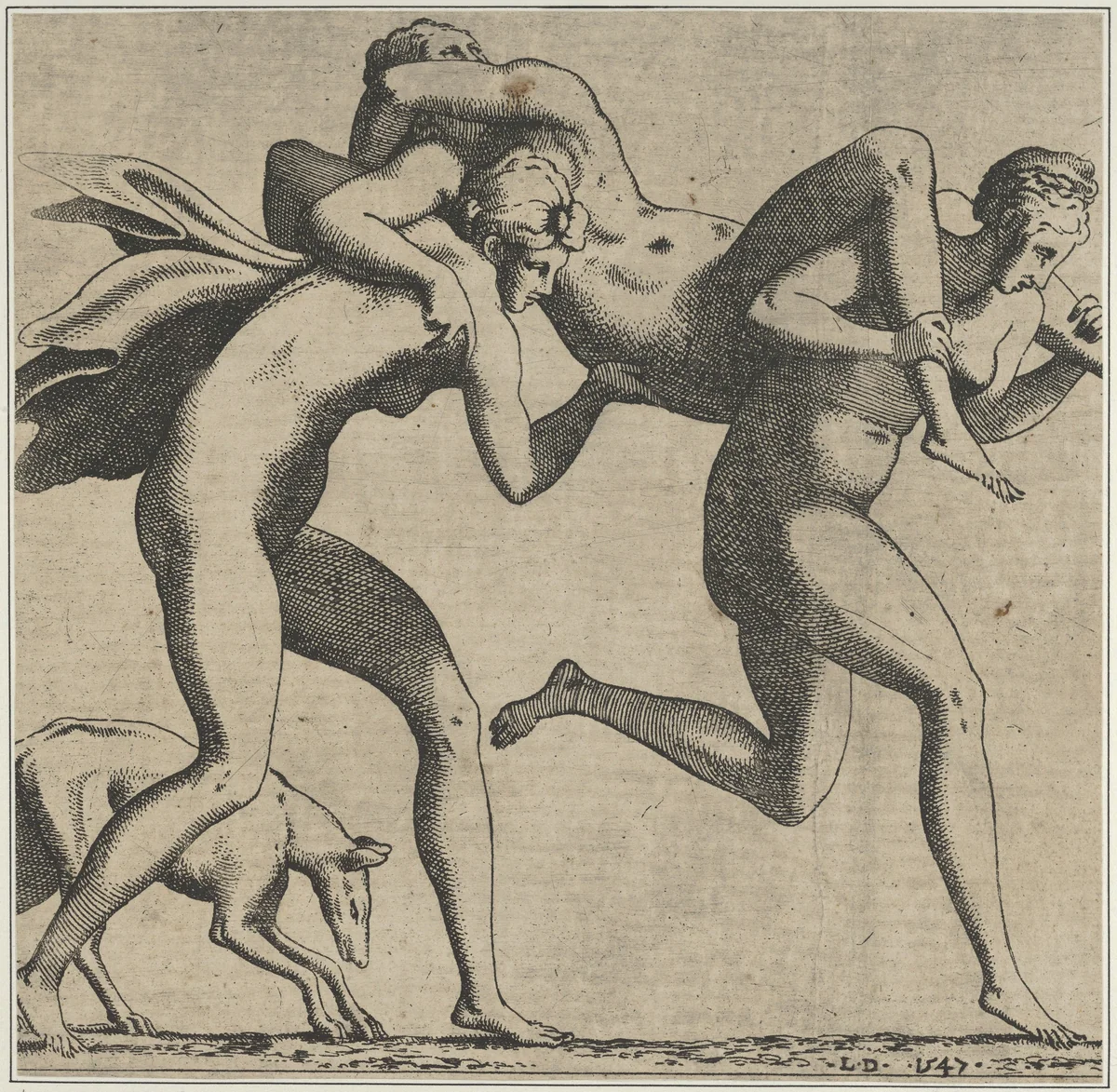 Woman Being Carried to a Libidinous Satyr by Léon Davent, print, 1540-1556