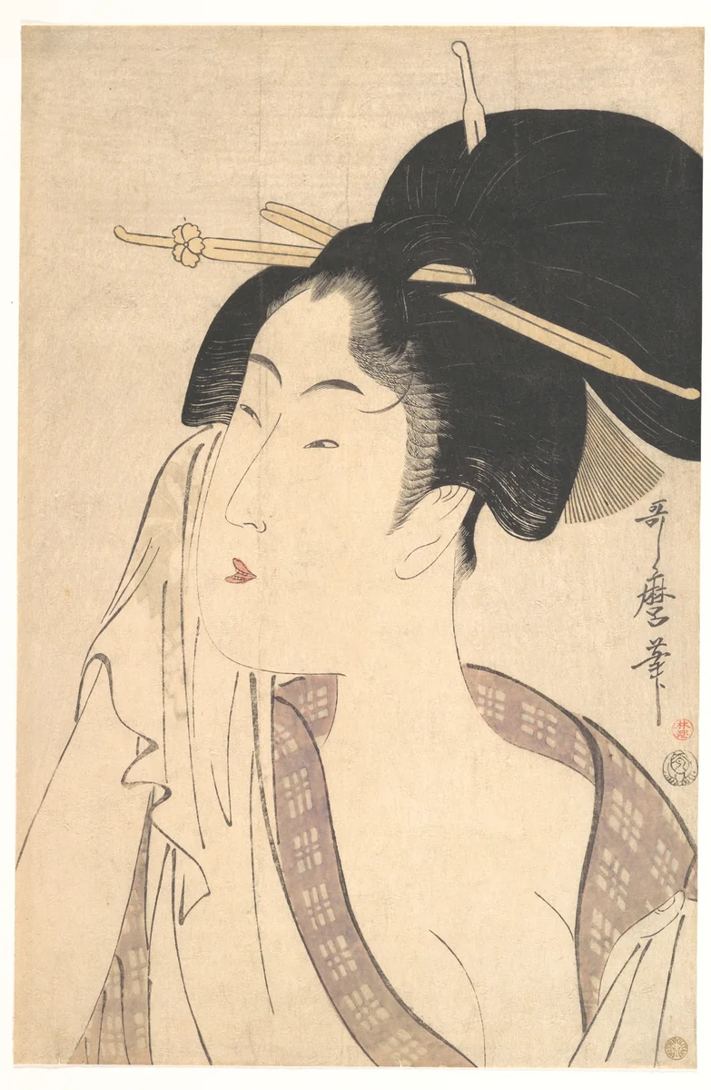 Woman Relaxing after Her Bath by Kitagawa Utamaro (喜多川歌麿), print, 1790-1799