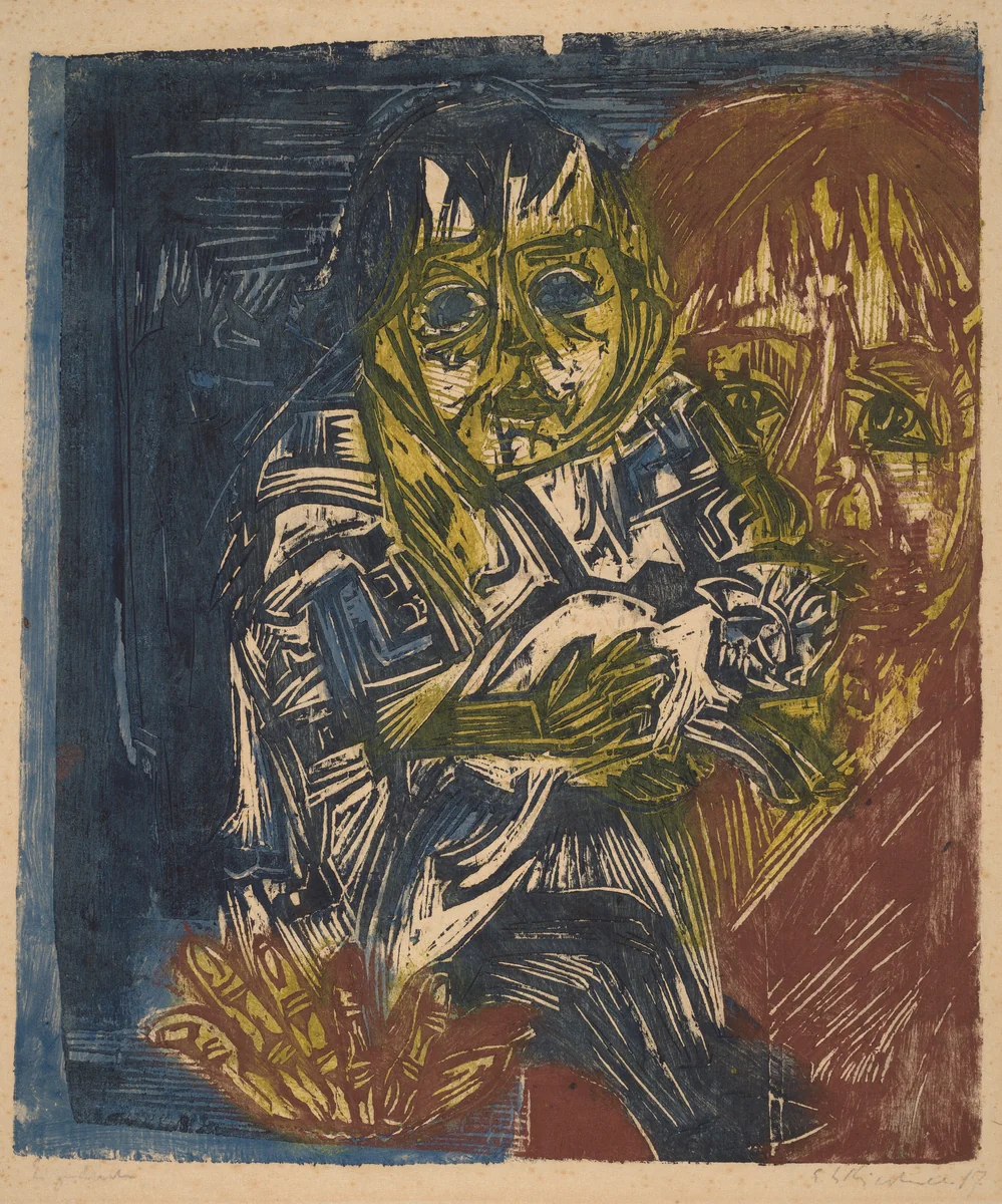 Young Woman with a Child (Mädchen mit Kind) by Ernst Ludwig Kirchner, print, 1919