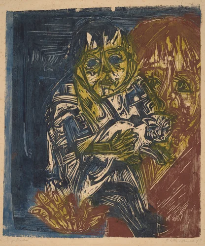 Young Woman with a Child (Mädchen mit Kind) by Ernst Ludwig Kirchner, print, 1919
