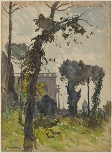 View of the Dome of Saint Peter's, Rome by Henri Joseph Harpignies, drawing, 1863