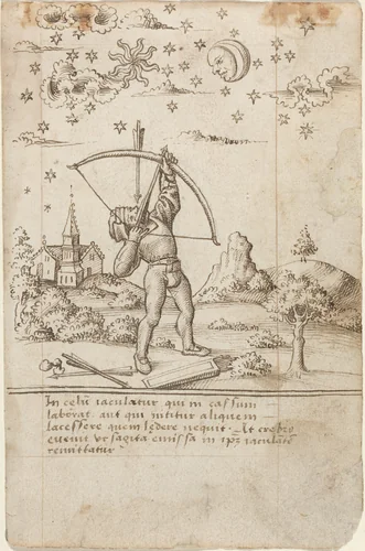 "You Are Shooting at Heaven" [fol. 9 recto] by French early 16th Century, drawing, 1512-1515