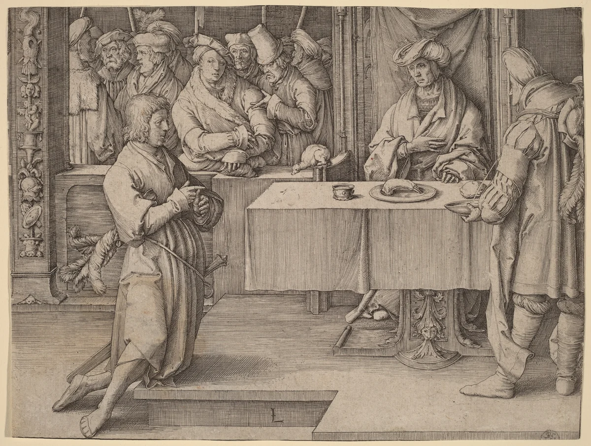 Joseph Interprets the Dreams of the Pharaoh by Lucas van Leyden, print, 1512