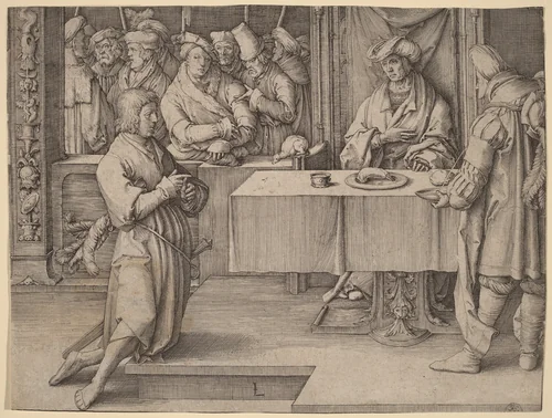 Joseph Interprets the Dreams of the Pharaoh by Lucas van Leyden, print, 1512