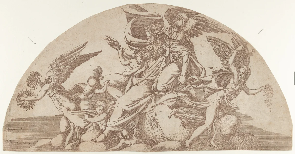 God Seated on the World by Antonio Fantuzzi, print, 1540-1545