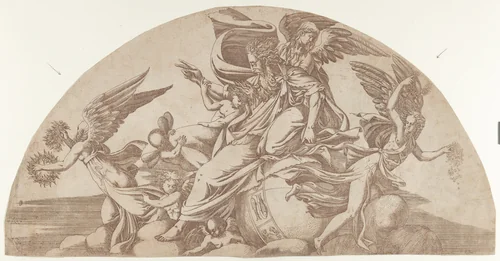 God Seated on the World by Antonio Fantuzzi, print, 1540-1545