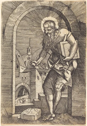 Saint Jerome Standing Under an Arch by Sebald Beham, print, 1520