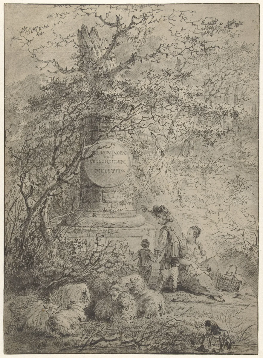 Titelblad met een herderspaar by Gerard van Nijmegen, drawing, 1783