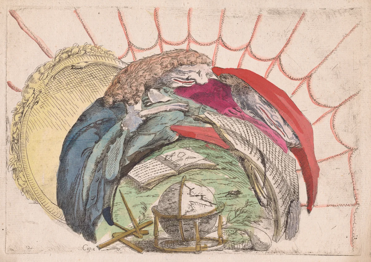 Scholars Consulting Books and a Globe by Giovanni Francesco Costa, print, 1742-1752