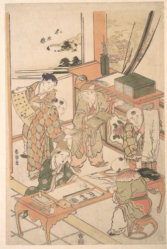 Chinese Boys Learning to Write and Paint by Katsushika Hokusai (葛飾 北斎), print, 1775-1795
