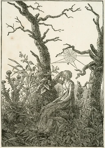 Woman with Spider's Web Between Bare Trees by Caspar David Friedrich, print, 1803