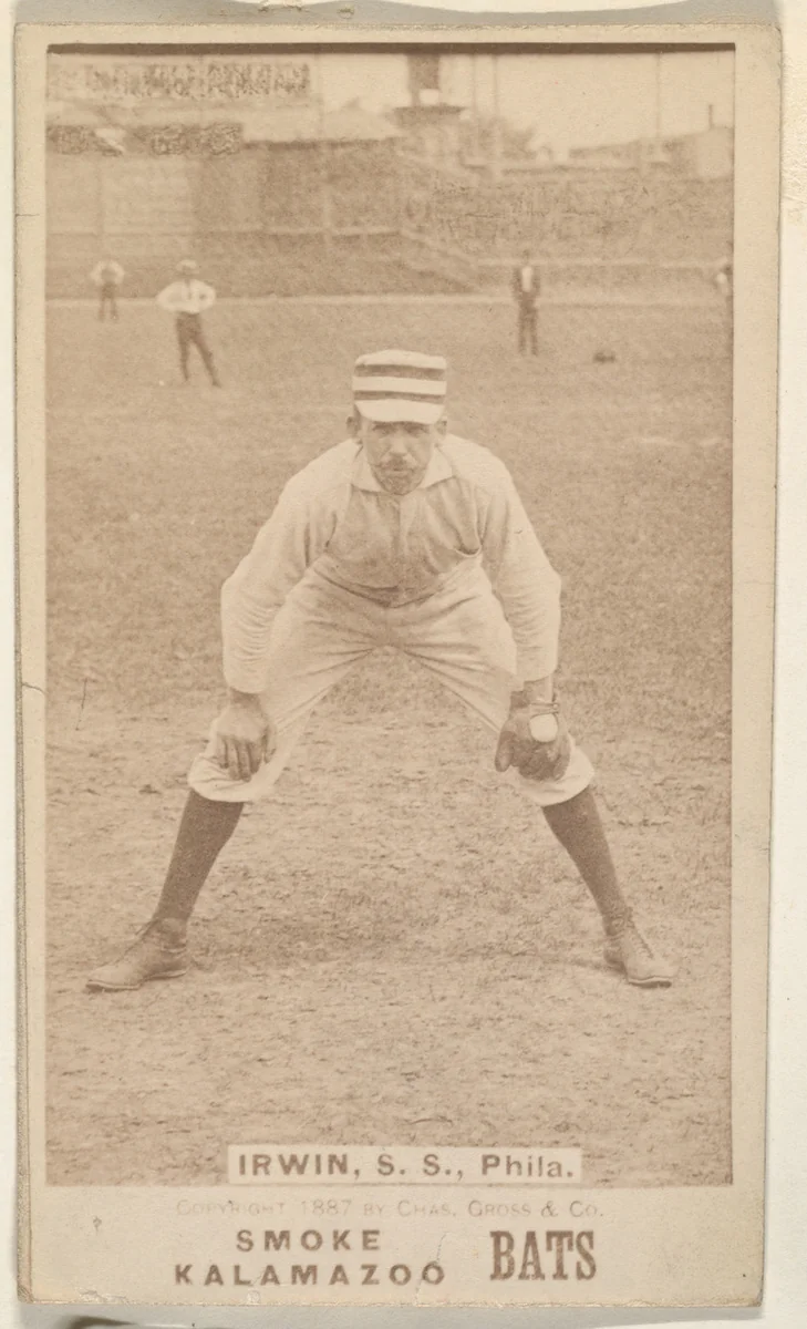 Irwin, Shortstop, Philadelphia, from the Kalamazoo Bats series (N690) issued by Chas. Gross & Co. to promote Kalamazoo Bats by Chas. Gross & Co., photograph, 1887