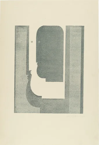 Three Vertical Profiles (Drei senkrechte Profile) from Play on Heads (Spiel mit Köpfen) by Oskar Schlemmer, print, 1920