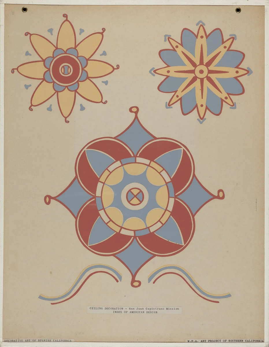 San Juan Capistrano Mission Ceiling Decoration From the portfolio "Decorative Art of Spanish California" by American 20th Century, index of american design, 1935-1942