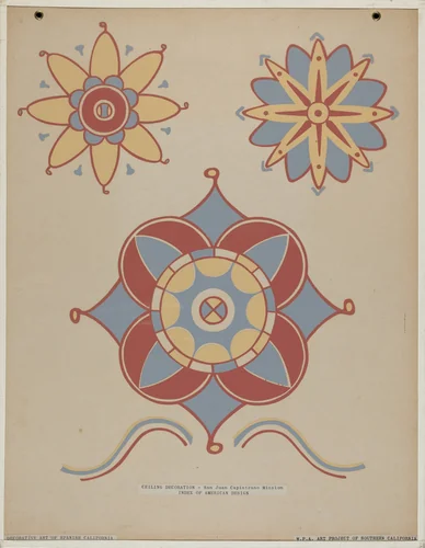San Juan Capistrano Mission Ceiling Decoration From the portfolio "Decorative Art of Spanish California" by American 20th Century, index of american design, 1935-1942