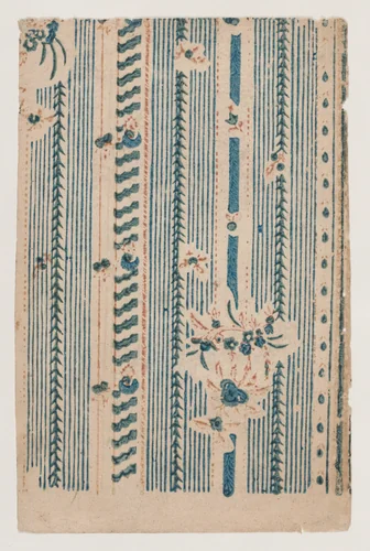 Sheet with striped and abstract pattern by anonymous, print, 1800-1900
