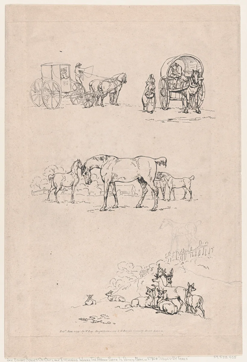 Plate 3, Outlines of Figures, Landscapes and Cattle...for the Use of Learners by Thomas Rowlandson, print, 1790